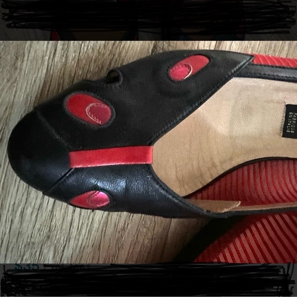 Vintage 80s rare designer shoes catwalk Paris / ladybug black and red - Picture 5 of 11